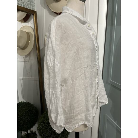 CP Shades Rooney Boxy Crop Blouse In White Linen Size Large - Picture 9 of 9